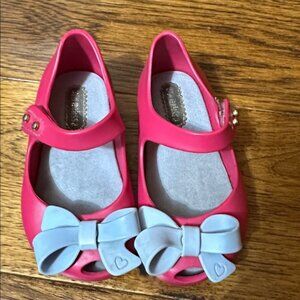 Pink Mini Melissa Kids Shoes with Blue/grey  Bow